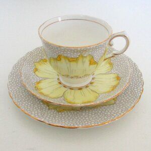 Vintage Tuscan Teacup trio set, Yellow Flower (Lot 1) SMALL CRACK & MARK